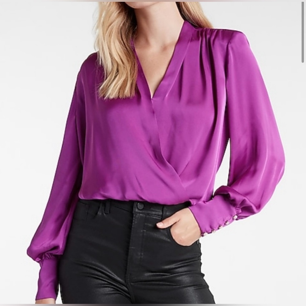 Express - Bright Purple Embellished Cuff
Draped Front Top